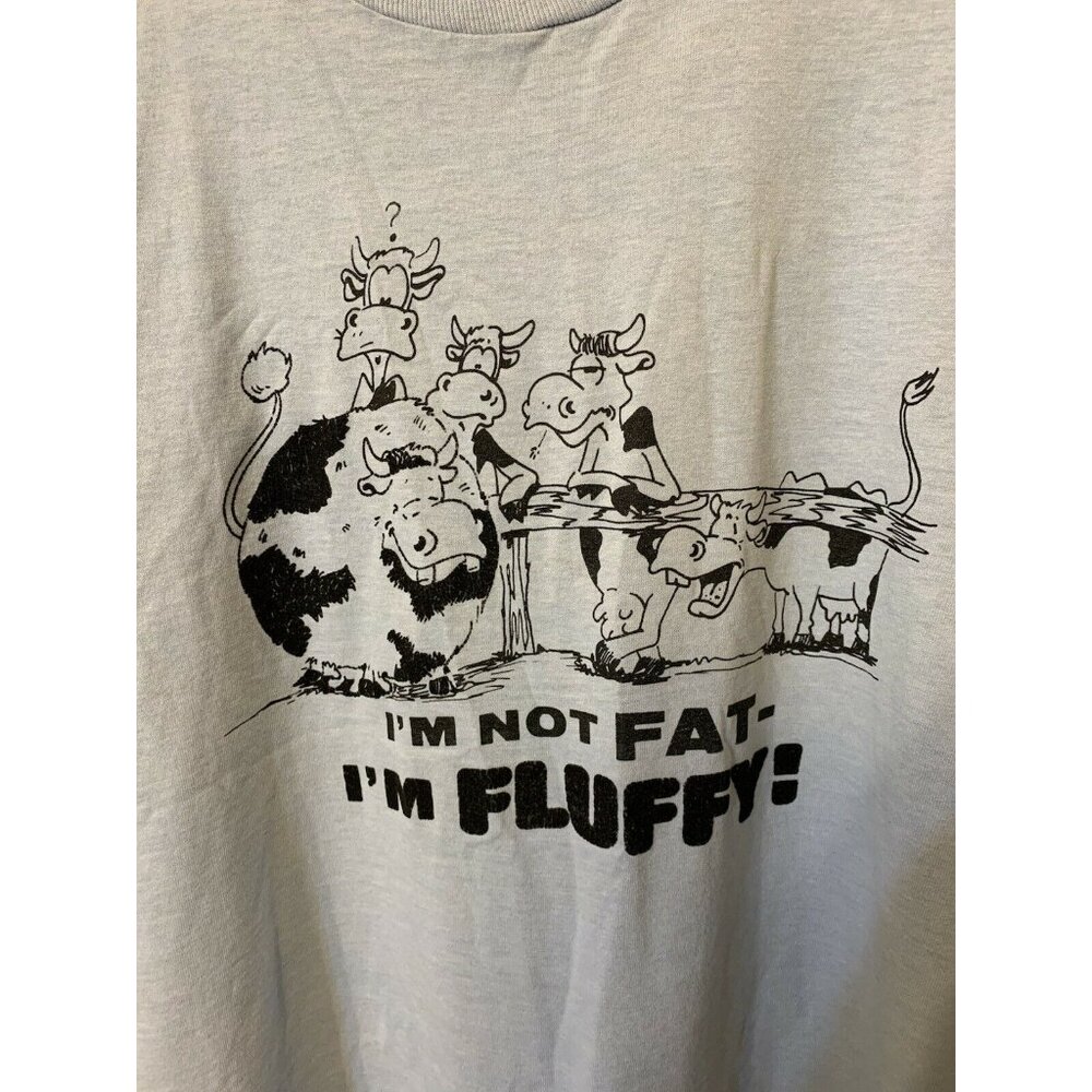 I’m Not Fat- I’m FLUFFY! Cows‎ T-Shirt Sz L Blue Black Screen Stars Tag